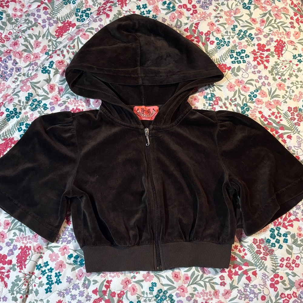 Juicy Couture Y2K Dark Brown Cropped Velour Hoodie – XS (Petite)